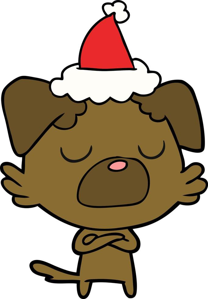 dessin au trait d'un chien portant un bonnet de noel vecteur