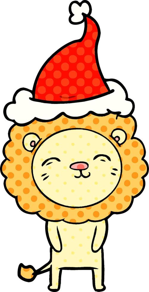 illustration de style bande dessinée d'un lion portant un bonnet de noel vecteur