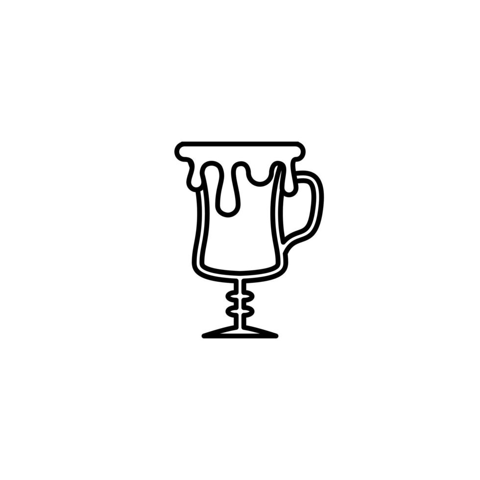 icône en verre de café irlandais avec trop rempli d'eau sur fond blanc. style simple, ligne, silhouette et épuré. noir et blanc. adapté au symbole, au signe, à l'icône ou au logo vecteur