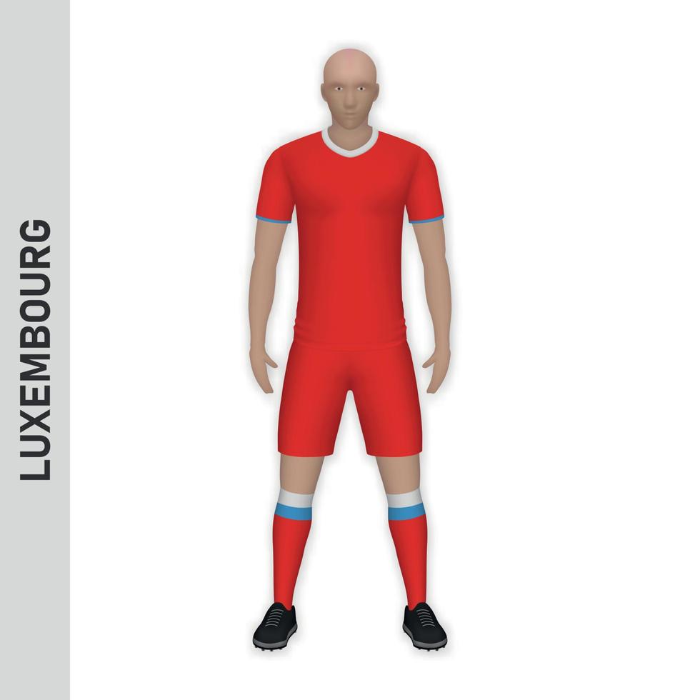 Maquette de joueur de football réaliste 3d. tenue équipe luxembourgeoise de football vecteur