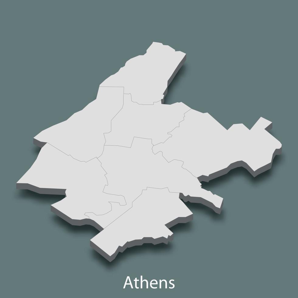 La carte isométrique 3d d'athènes est une ville de grèce vecteur