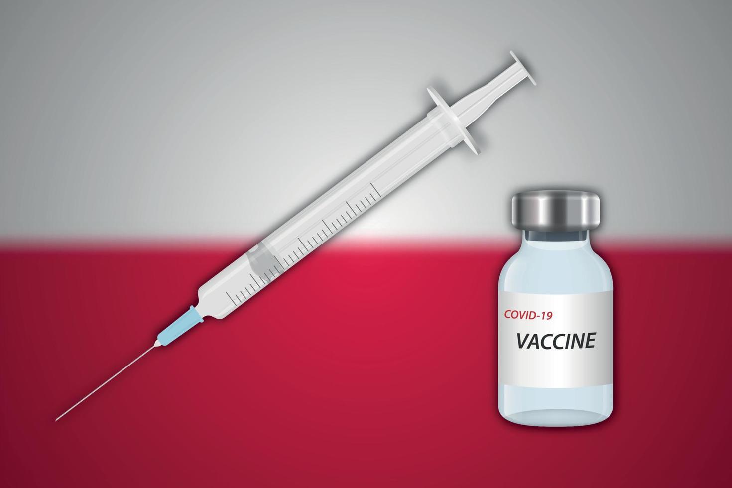 Seringue et flacon de vaccin sur fond flou avec drapeau pologne vecteur