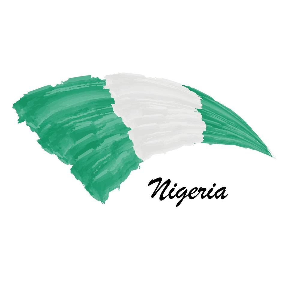 drapeau de peinture à l'aquarelle du nigeria. illustration de coup de pinceau vecteur