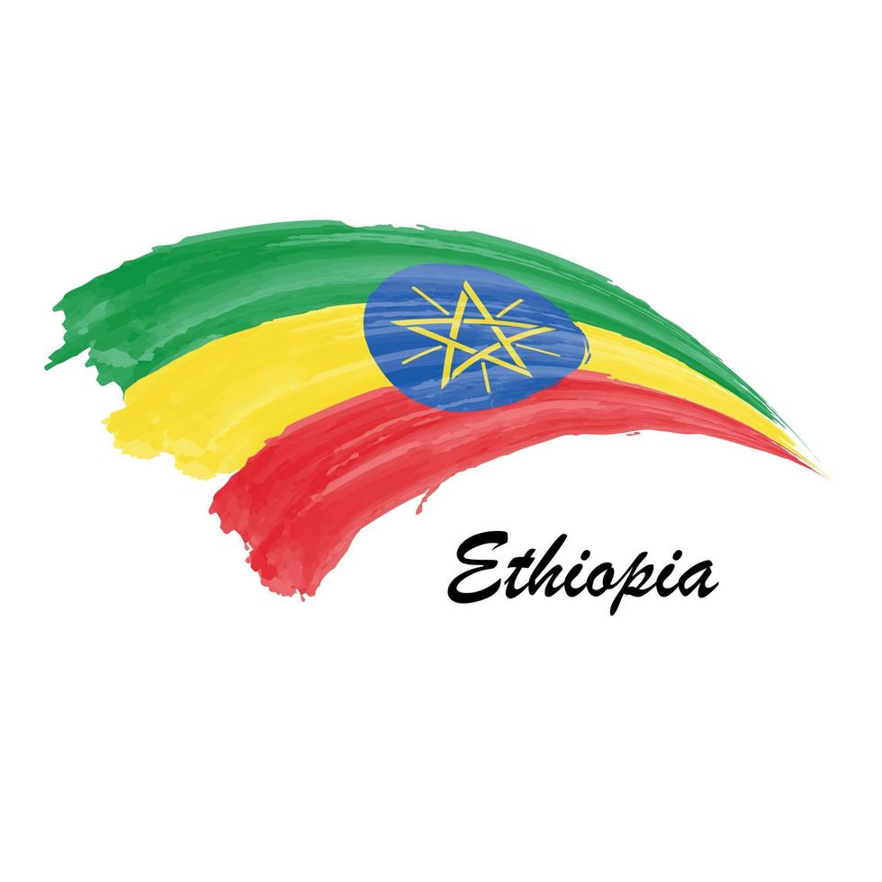 drapeau de peinture à l'aquarelle de l'éthiopie. illustration de coup de pinceau vecteur