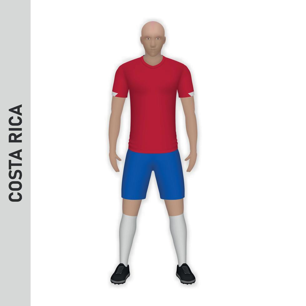 Maquette de joueur de football réaliste 3d. tenue de l'équipe de football du costa rica vecteur