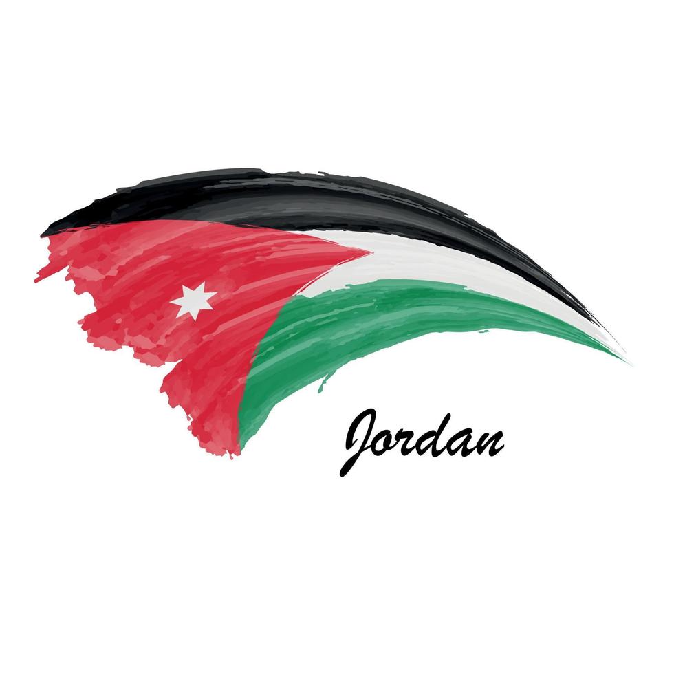 drapeau de la jordanie à l'aquarelle. illustration de coup de pinceau vecteur