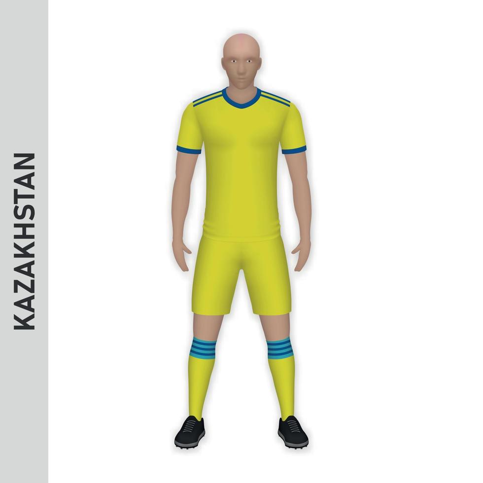 Maquette de joueur de football réaliste 3d. tenue de l'équipe de football du kazakhstan vecteur