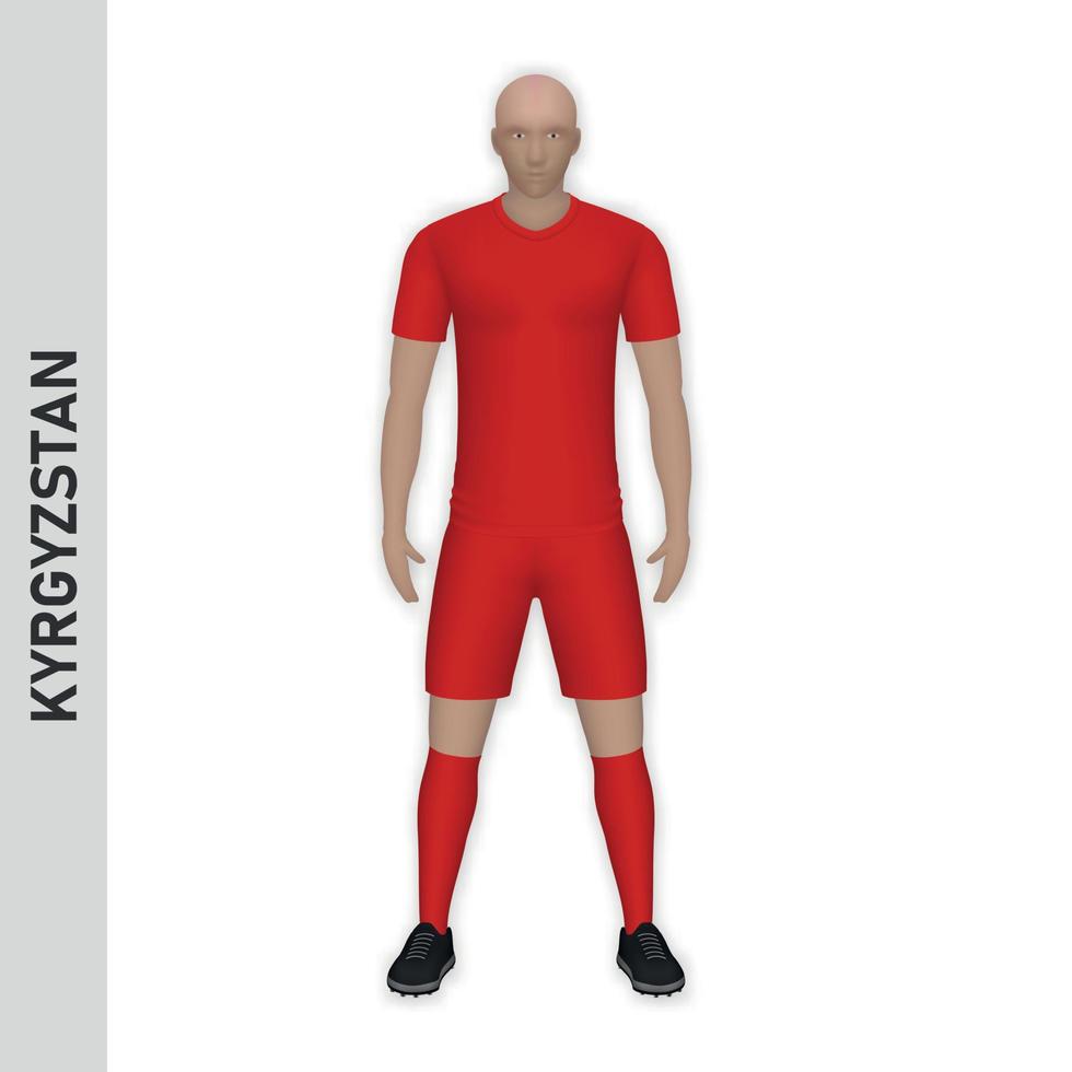 Maquette de joueur de football réaliste 3d. maillot de l'équipe de football du Kirghizistan vecteur