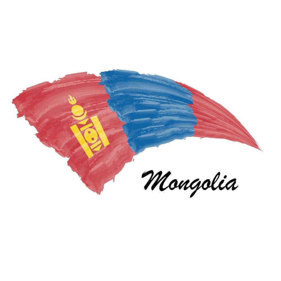 drapeau de peinture à l'aquarelle de la mongolie. illustration de coup de pinceau vecteur
