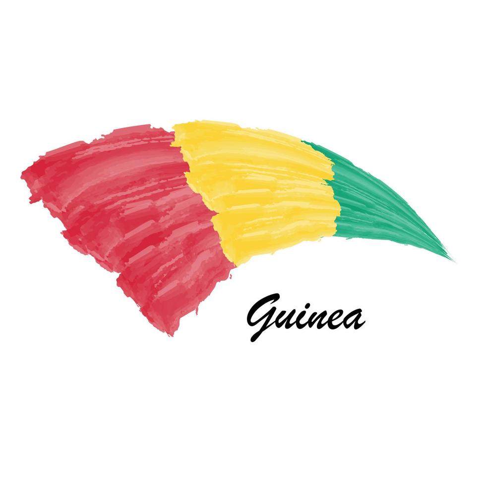 drapeau de peinture à l'aquarelle de la guinée. illustration de coup de pinceau vecteur