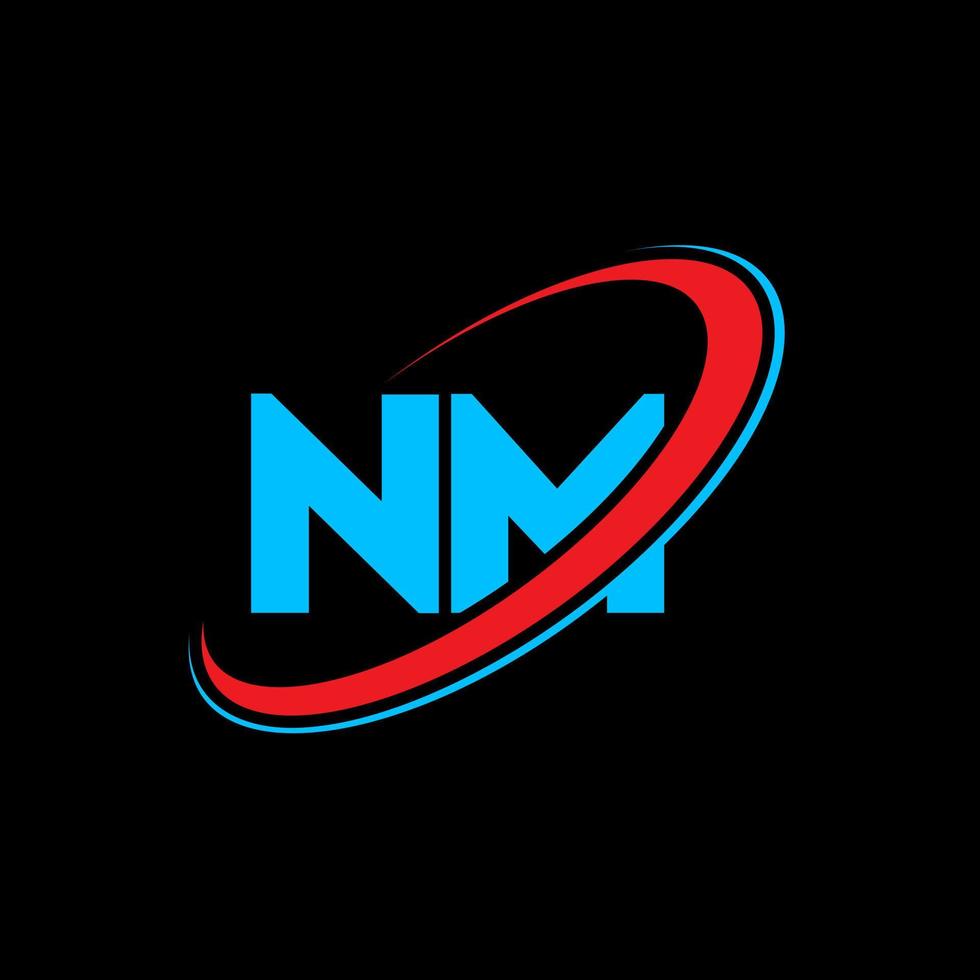 création de logo de lettre nm nm. lettre initiale nm cercle lié logo monogramme majuscule rouge et bleu. logo nm, conception nm. nm, nm vecteur