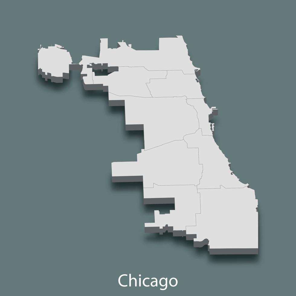 carte isométrique 3d de chicago est une ville des états-unis vecteur