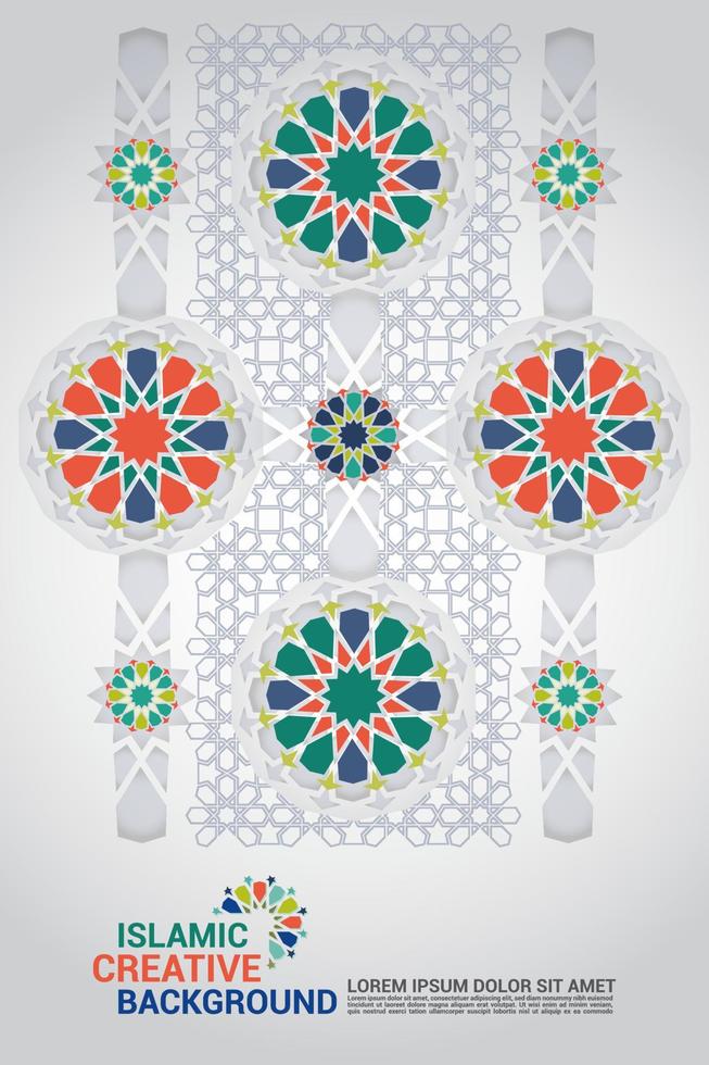 motif islamique géométrique avec des formes arabesques colorées pour carte de voeux ou intérieur de décoration. bordure vectorielle répétitive en mosaïque vecteur