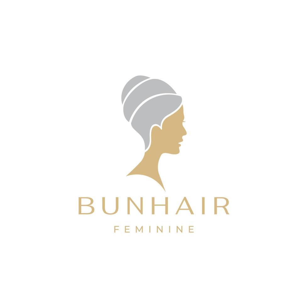 femme avec logo de cheveux chignon vecteur