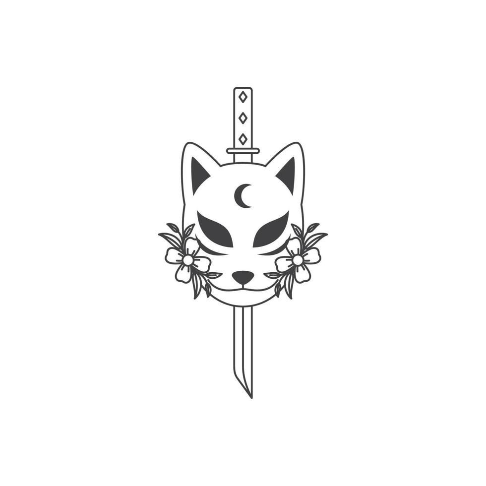création de logo de lame de samouraï masque de chat vecteur