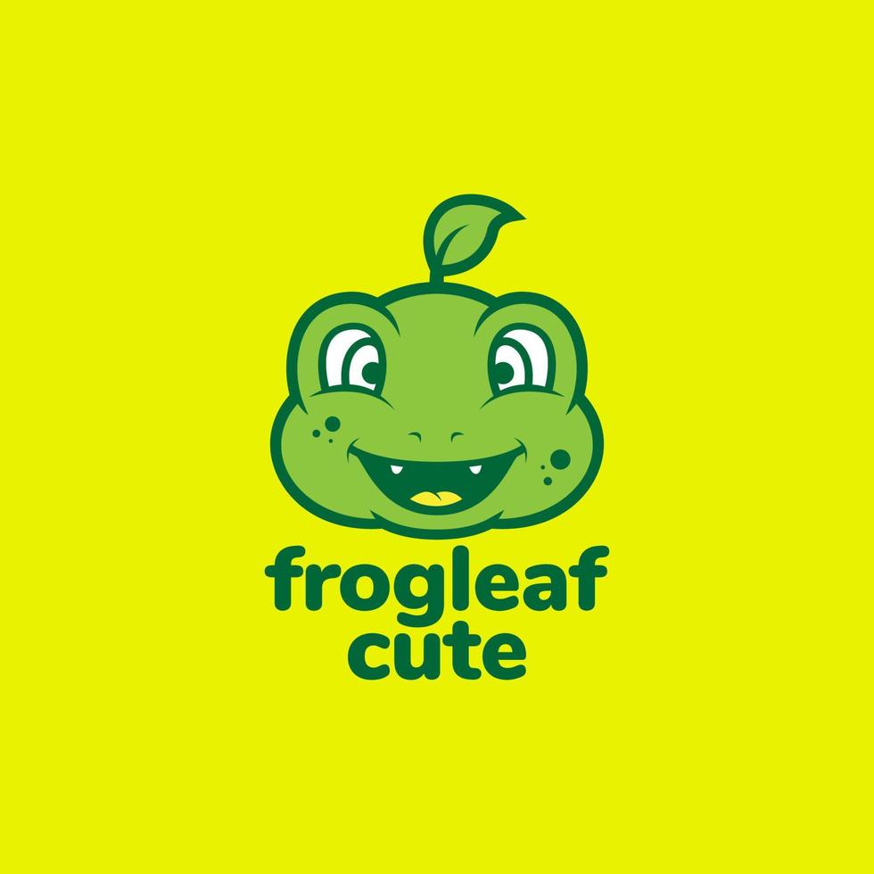 création de logo de feuille de grenouille verte visage mignon vecteur