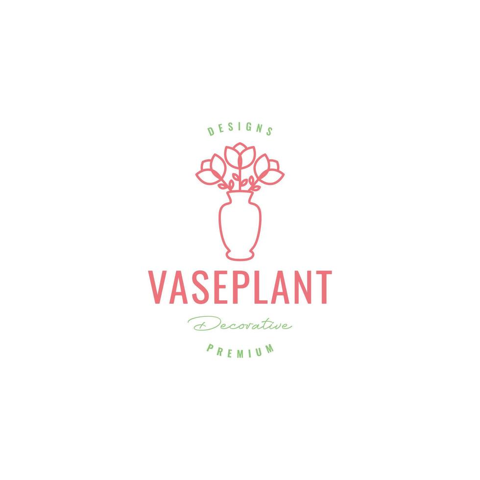 lignes fleur de plante minimaliste avec création de logo de vase décoratif vecteur