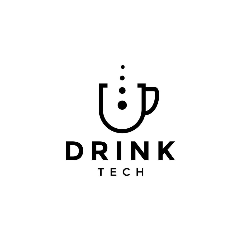 création de logo de technologie de tasse de boisson minimaliste vecteur