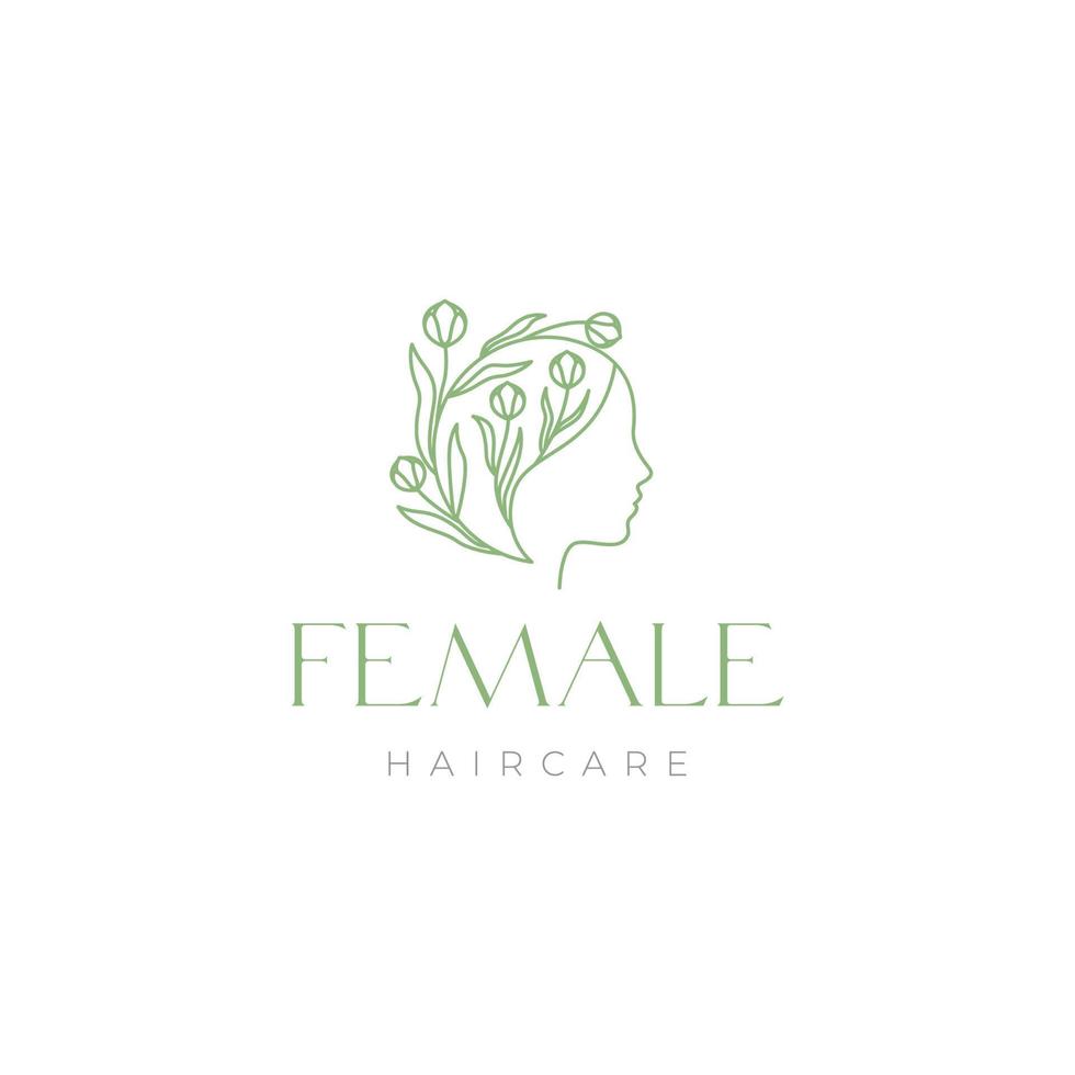 visage féminin avec création de logo de feuilles de vigne vecteur