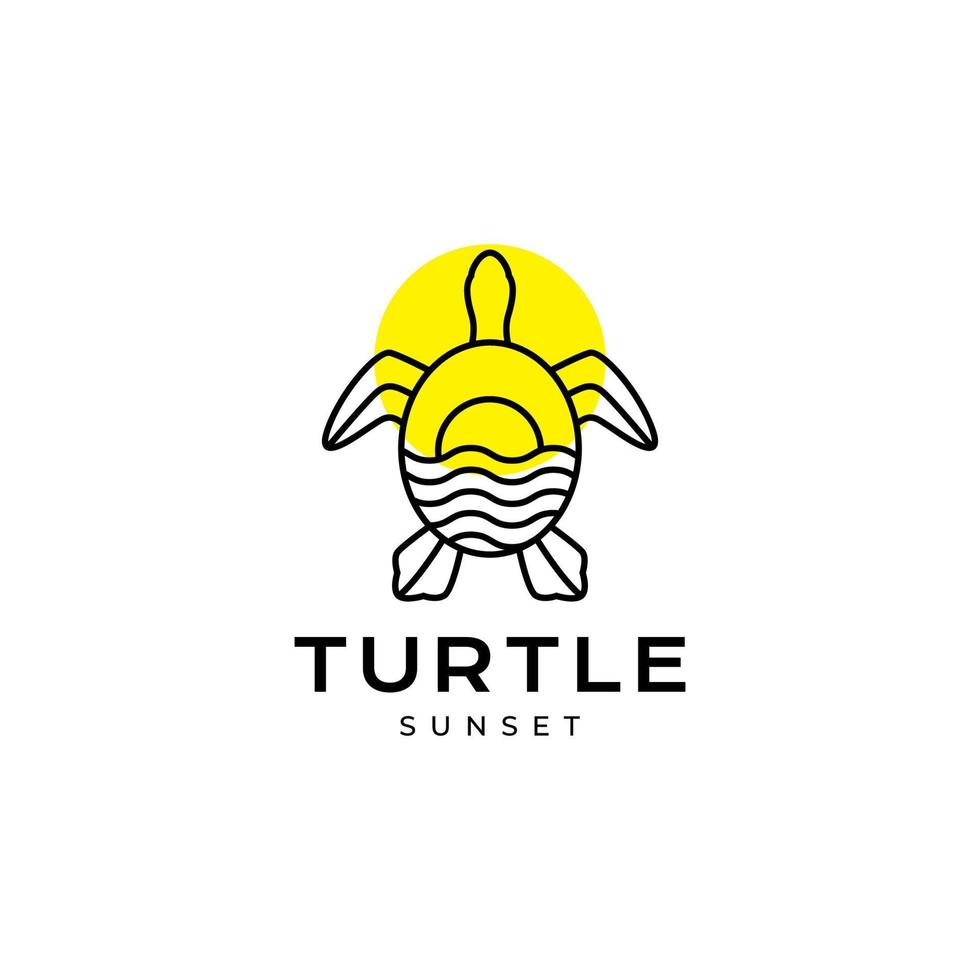 tortue de plage avec création de logo vague et coucher de soleil vecteur