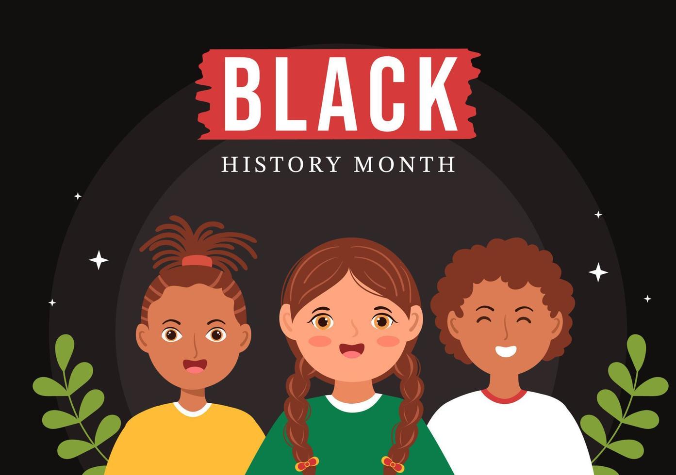 modèle de mois de l'histoire des noirs dessin animé dessiné à la main illustration de fond plat de vacances afro-américaines pour promouvoir adapté à la conception d'affiches vecteur
