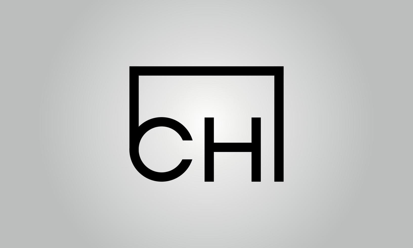 création de logo lettre ch. logo ch avec forme carrée dans le modèle vectoriel gratuit de couleurs noires.