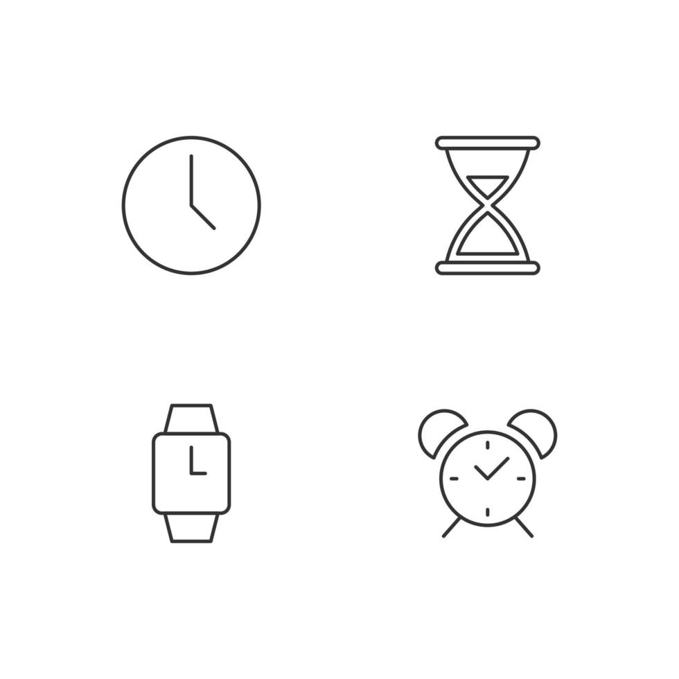 éléments monochromes parfaits pour les publicités, les magasins, le design, etc. trait modifiable. icône de ligne vectorielle sertie de symboles d'horloge, sablier, montres, réveil vecteur