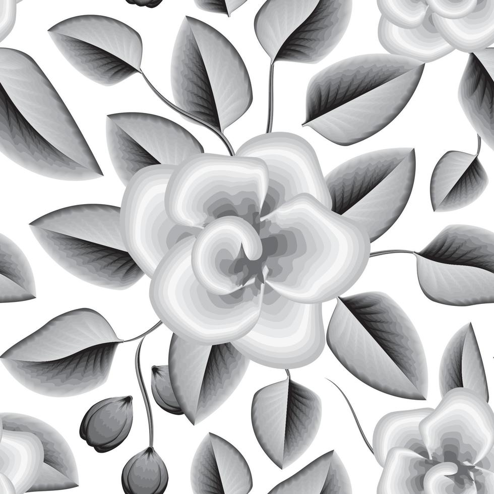 motif floral monochromatique abstrait vintage sans couture avec feuilles de plantes tropicales blanches noires et feuillage sur fond blanc. fond fleuri. tropiques exotiques. conception d'été. texture à la mode vecteur