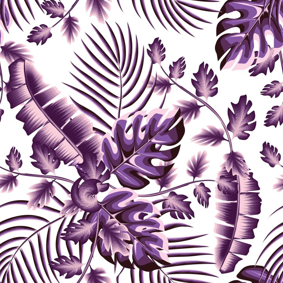 feuilles de palmier de banane tropicales et motif de feuillage de plantes violettes, fond de motif de plage florale vectorielle continue de feuille de jungle. motif abstrait de tendance. texture à la mode. tropiques exotiques. conception d'été vecteur