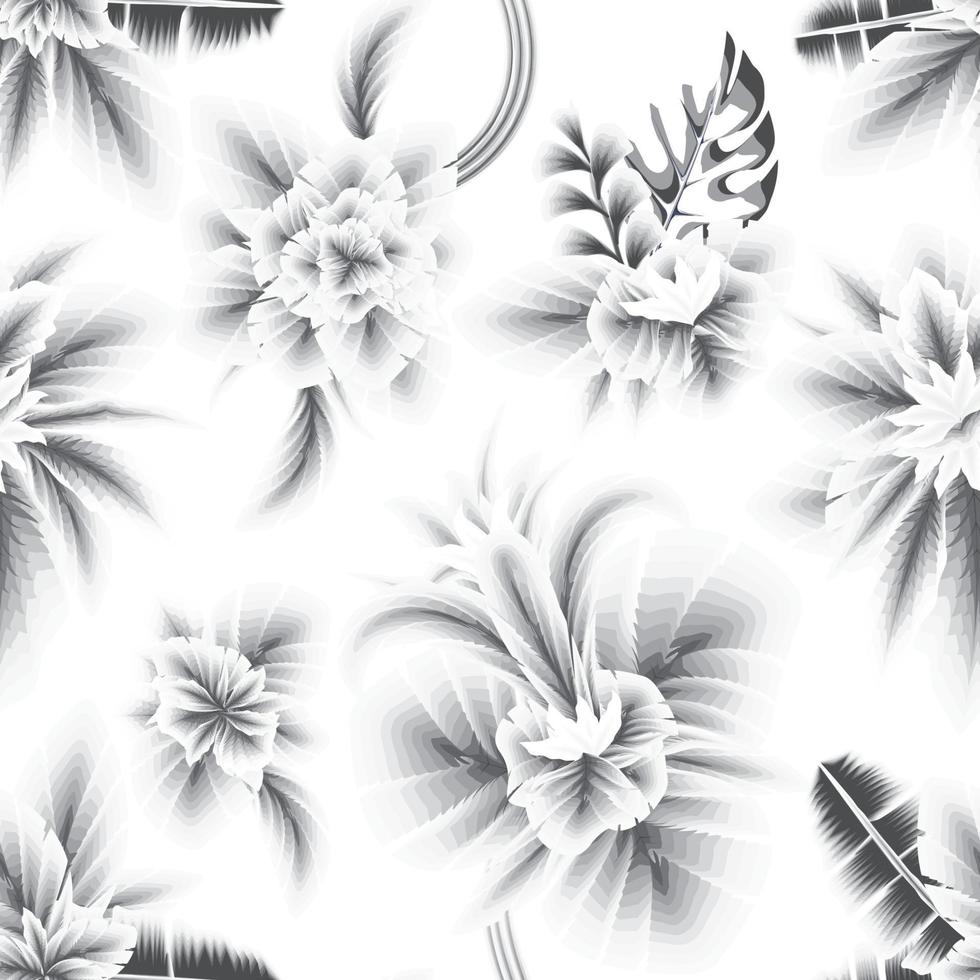 modèle sans couture botanique tropique vintage sur fond blanc. noir et blanc. fond floral d'été dessiné à la main. modèle sans couture botanique fait de fleurs abstraites. conception d'été. art de la nature vecteur