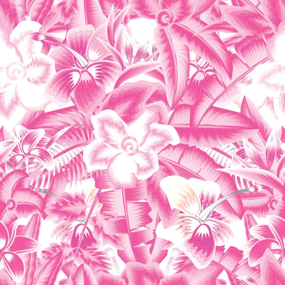 Abctract floral monochromatique rose motif floral harmonieux avec des feuilles de fougère de bananier et des plantes feuillage sur fond blanc. papier peint intérieur. texture d'impressions à la mode. fond fleuri. l'automne vecteur