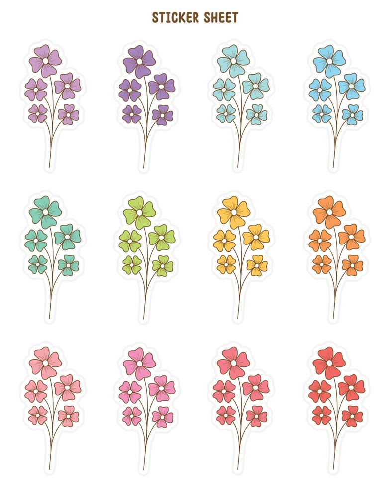 autocollants de fleurs minimes. autocollants de journal de balle, planificateur, conception d'autocollants de scrapbooking. vecteur