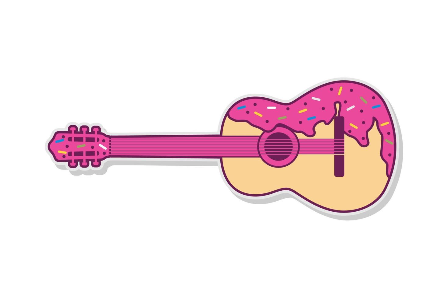 gâteau en forme de guitare avec confiture rose et saupoudrage de chocolat design vectoriel coloré