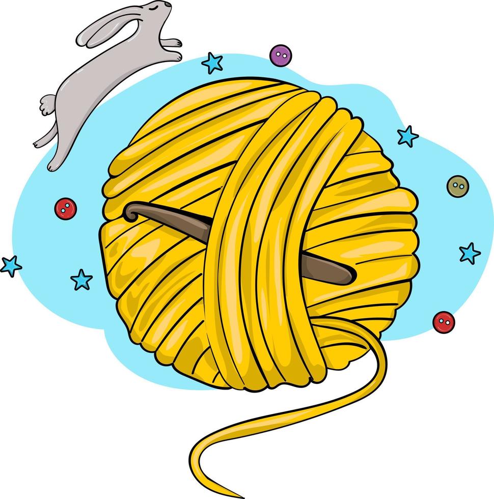le lièvre saute par-dessus une pelote de fil vecteur