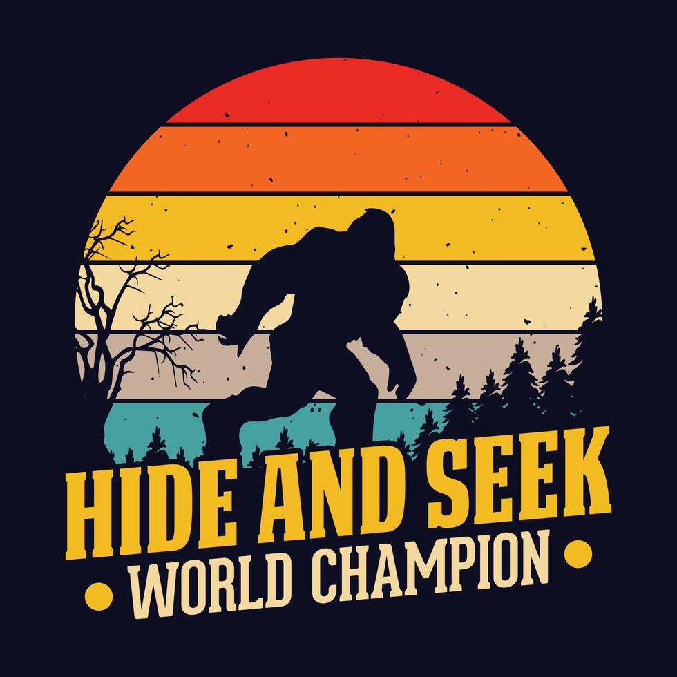 cache-cache champion du monde - conception de t-shirt bigfoot pour les amateurs d'aventure vecteur