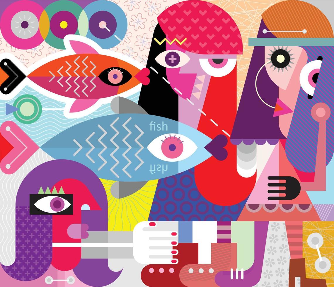 illustration vectorielle de femmes et de poissons vecteur