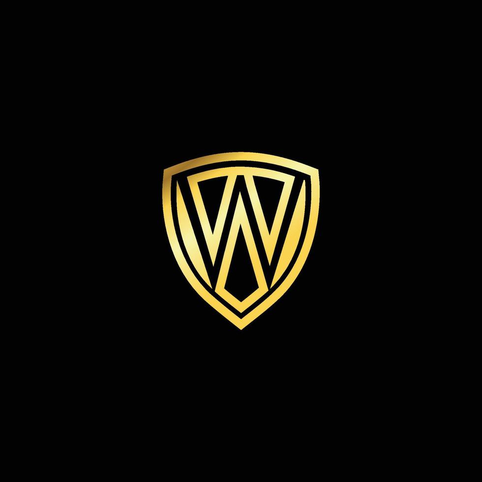 logo de l'emblème de la lettre w. conception de bouclier d'or de luxe. modèle de concept de conception de logo de bouclier de lettre vecteur