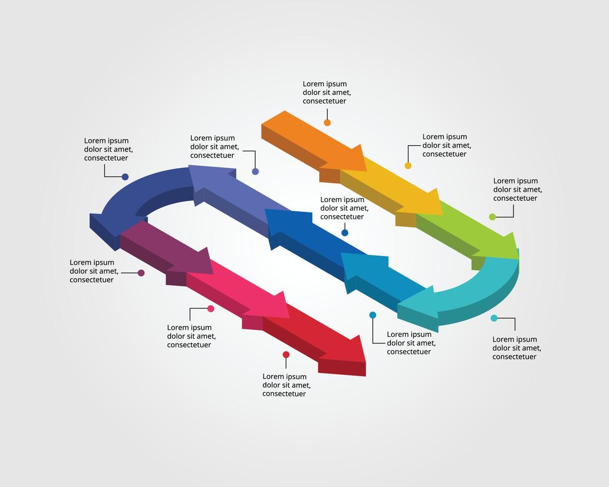 modèle de flèche de ligne pour infographie pour présentation pour 12 éléments vecteur