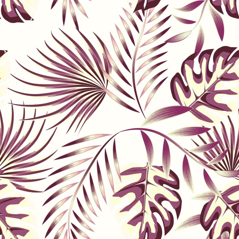 modèle sans couture tropical d'été avec des feuilles de palmier de couleur vintage monstera et feuillage sur fond blanc. conception de texture à la mode, textile, tissu, impression. plante d'origine. conception exotique. l'automne vecteur