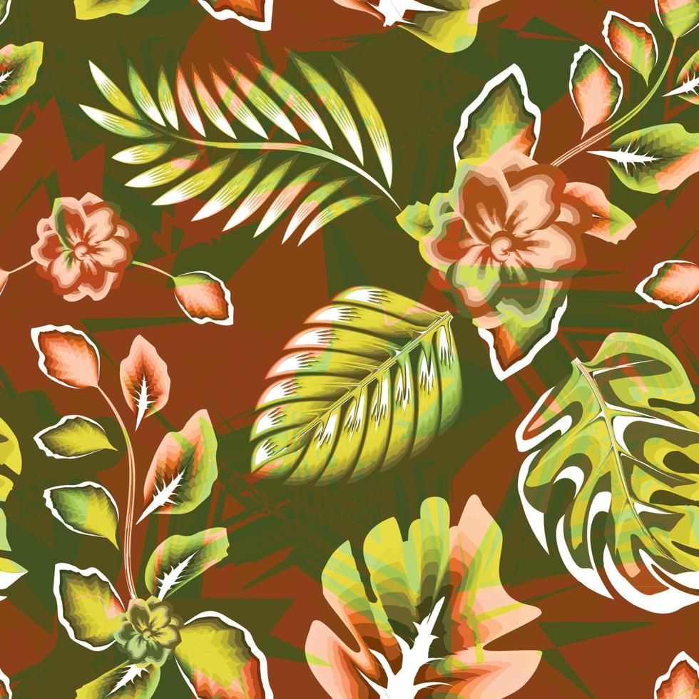 motif tropical sans couture à la mode. motif de fond de style grunge. motif naturel. fond d'écran de la jungle. textiles imprimés. fond floral nature simple. arrière-plan botanique. texture de jardin d'été vecteur