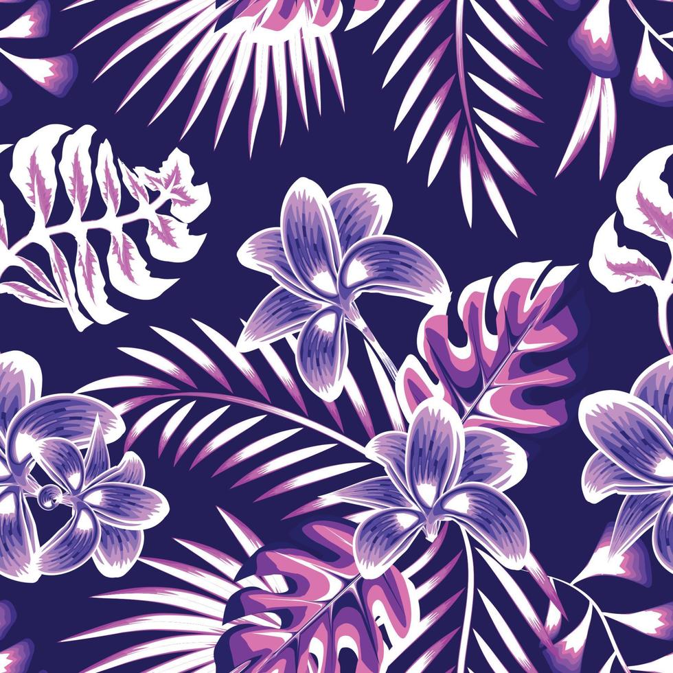 motif harmonieux de jungle abstraite avec feuilles tropicales colorées et feuillage de plantes sur fond bleu. conception de vecteur. imprimé jungle. fond fleuri. impression et textile. tropique exotique. la nature vecteur