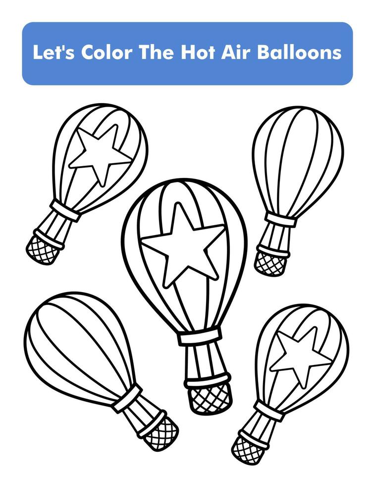 page de livre de coloriage de ballons à air chaud au format lettre. feuille de travail de coloriage pour enfants. élément vectoriel premium.