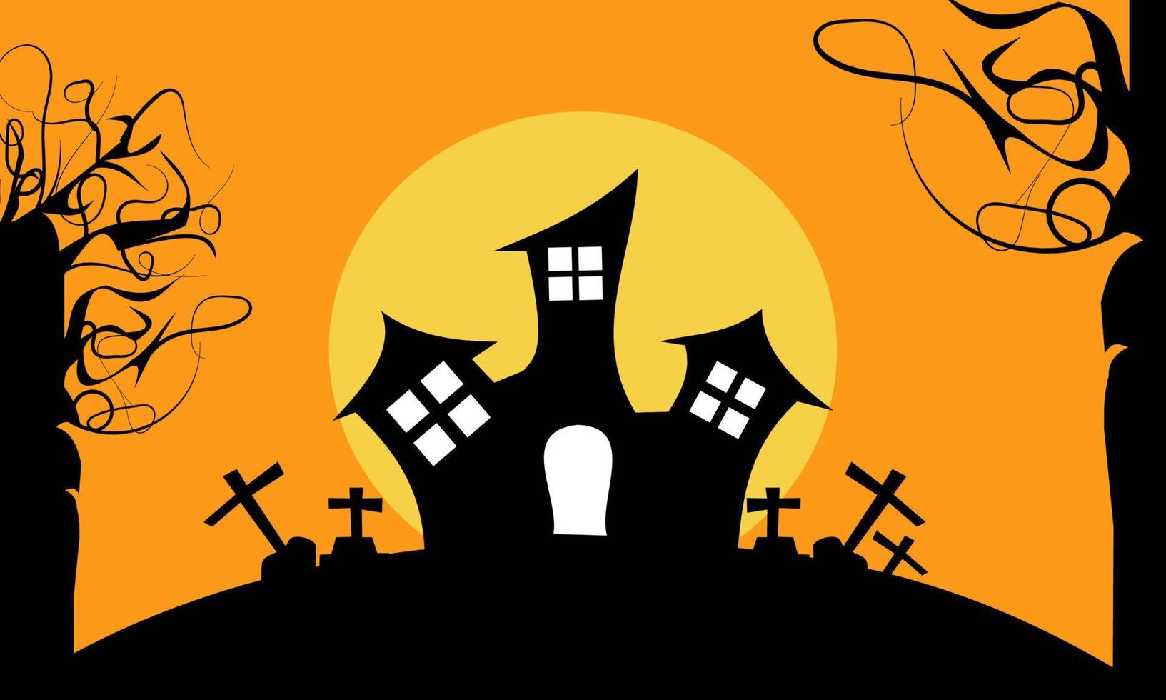 joyeux halloween modèle fond illustration plate dessinée à la main avec château sombre sur la pleine lune vecteur