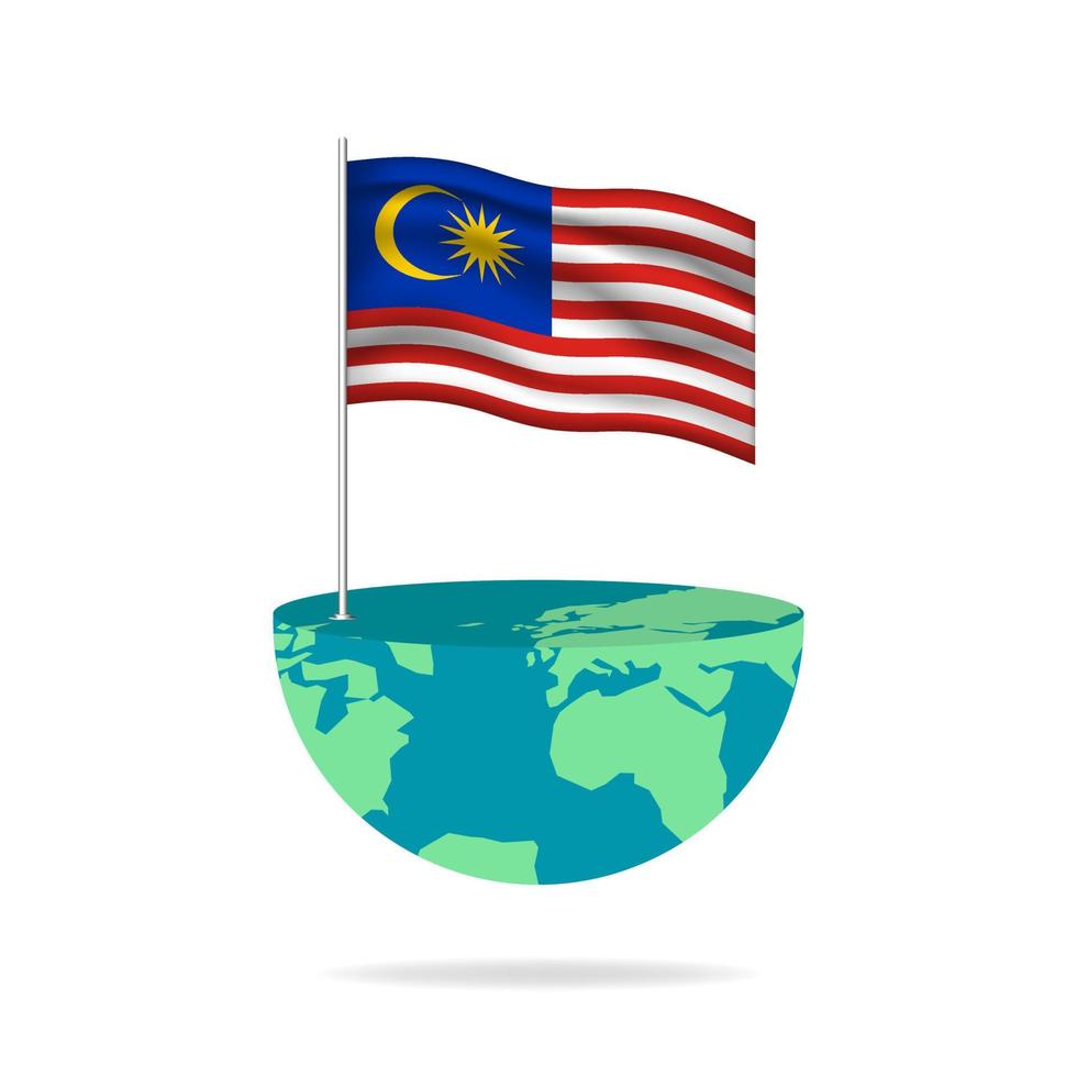 mât de drapeau de la malaisie sur le globe. drapeau flottant dans le monde entier. édition facile et vecteur en groupes. illustration vectorielle de drapeau national sur fond blanc.
