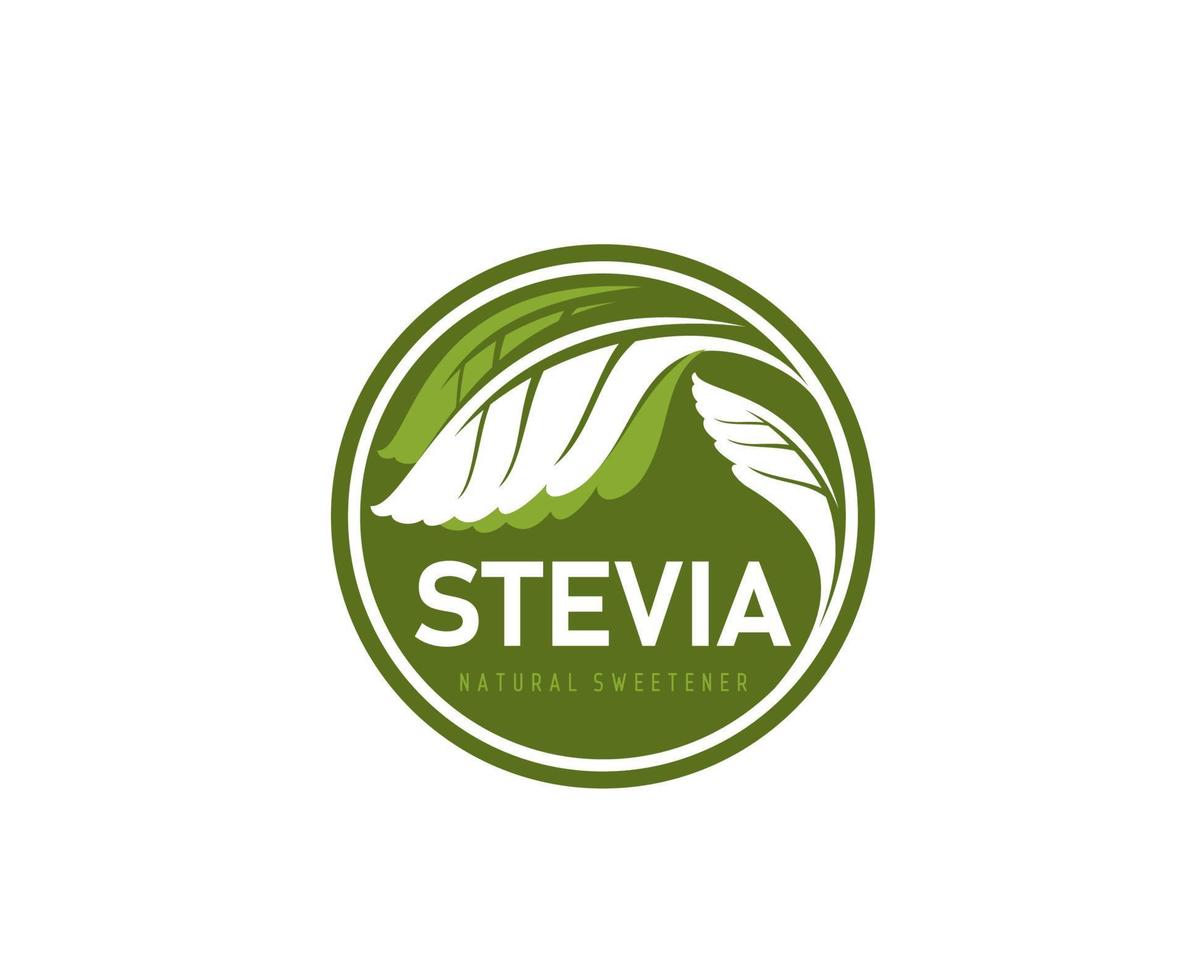 feuilles de stévia icône ou étiquette d'édulcorant naturel vecteur