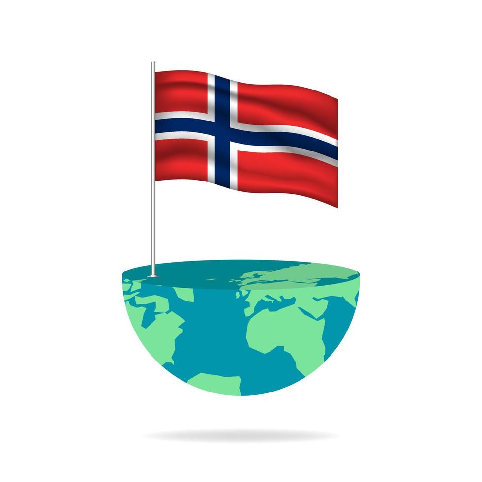 mât de drapeau norvégien sur le globe. drapeau flottant dans le monde entier. édition facile et vecteur en groupes. illustration vectorielle de drapeau national sur fond blanc.