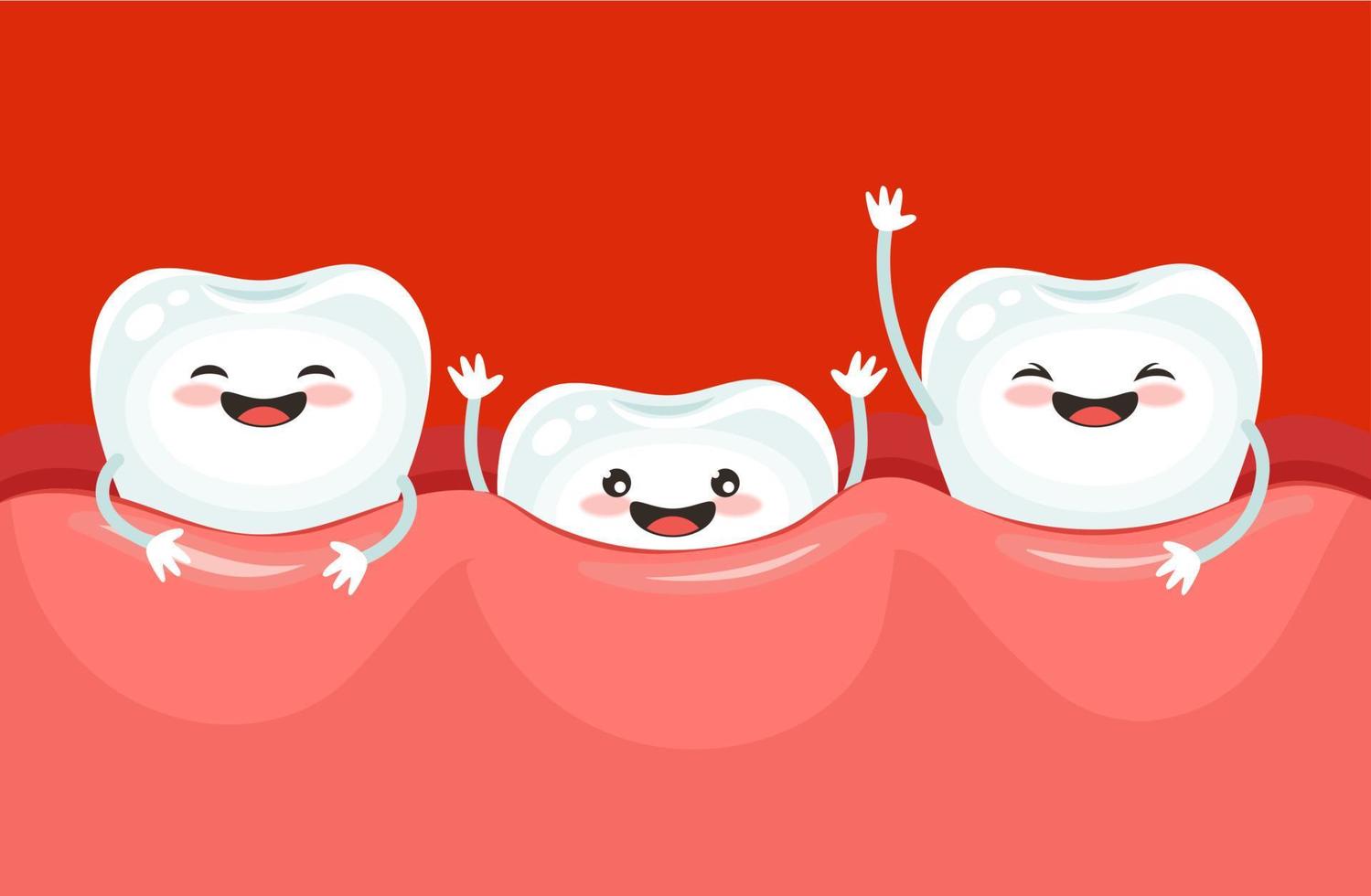 les dents poussent des personnages drôles, la dent pousse dans les gencives vecteur