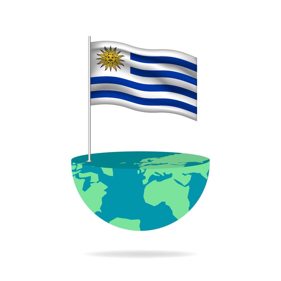 mât de drapeau de l'uruguay sur le globe. drapeau flottant dans le monde entier. édition facile et vecteur en groupes. illustration vectorielle de drapeau national sur fond blanc.