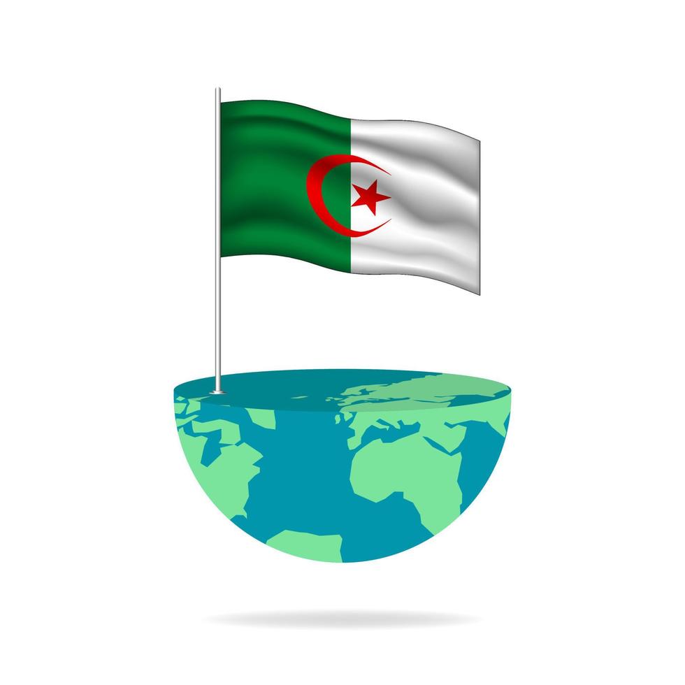 mât de drapeau algérien sur le globe. drapeau flottant dans le monde entier. édition facile et vecteur en groupes. illustration vectorielle de drapeau national sur fond blanc.