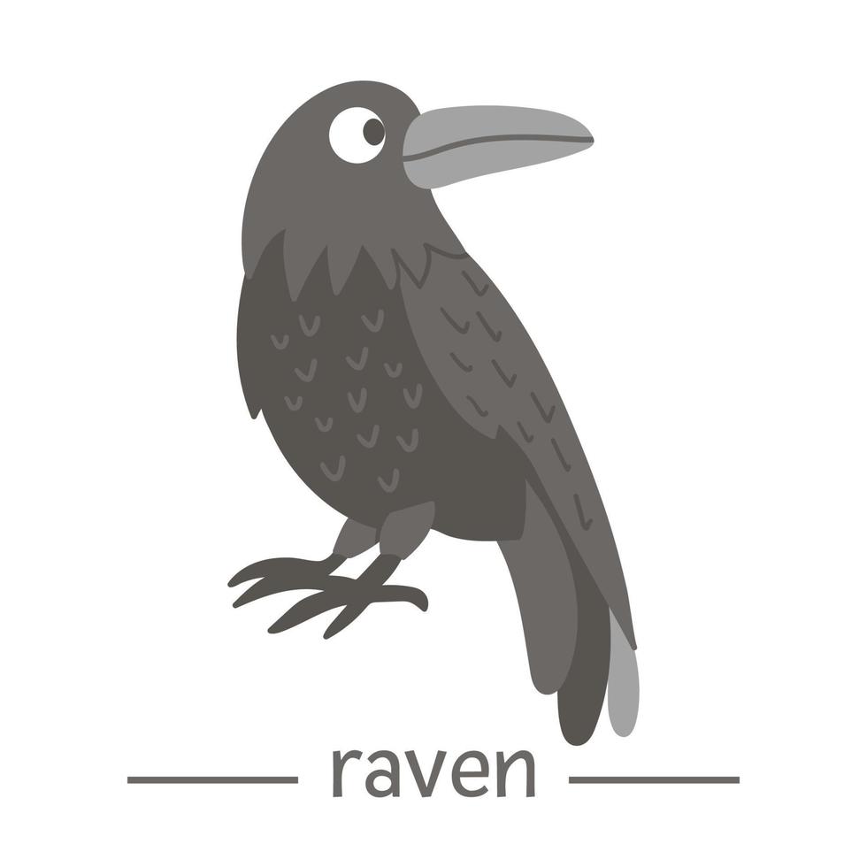 corbeau plat dessiné à la main de vecteur. icône drôle d'oiseau des bois. jolie illustration animale de la forêt pour la conception, l'impression, la papeterie des enfants vecteur